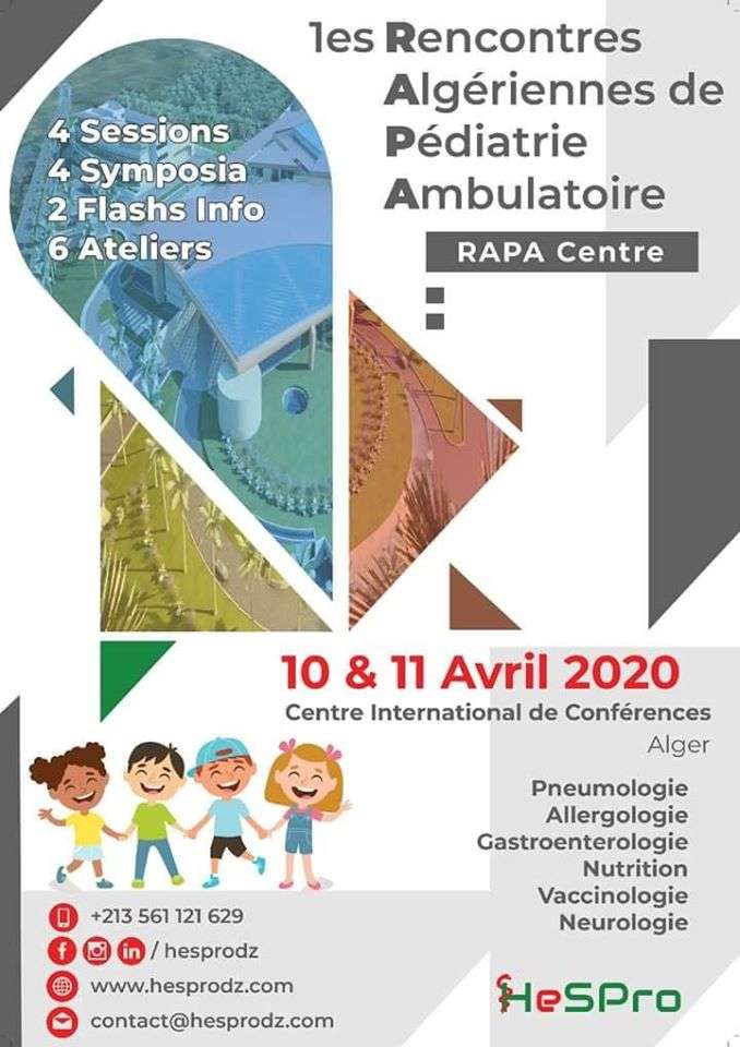 Premières rencontres Algérienne de Pédiatrie Ambulatoire Rapa-10 et 11 avril 2020-CIC-