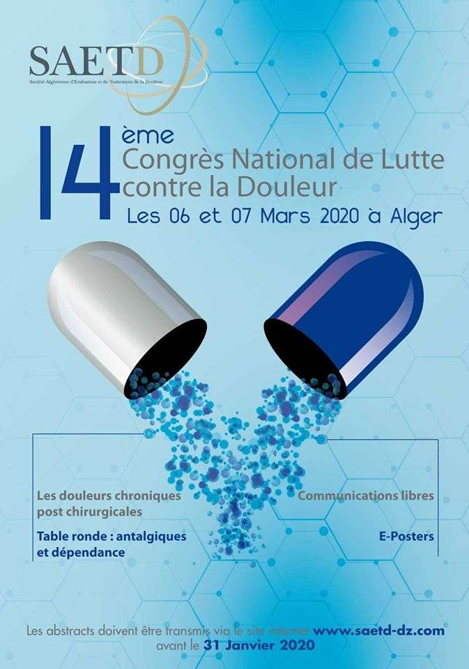 14ème congrès national de lutte contre la douleur- vendredi 6 et samedi 7 mars 2020- Alger-