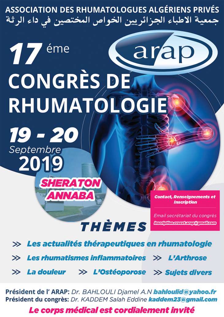 17ème congrès de Rhumatologie (ARAP) - 19 et 20 septembre 2019 à Annaba